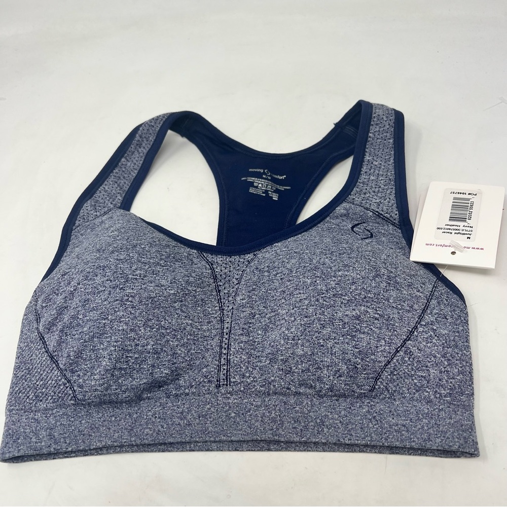 Moving Comfort JustRight Racer Sports Bra Navy Heather M NWT